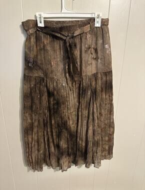 Sixth Sense Women’s Brown Pleated Elastic Tie Waist Sparkle Midi Skirt Size L